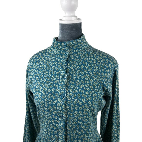 VTG LL Bean Girls Small Long Sleeve Midi Dress Green Floral Side Pockets - Picture 10 of 16